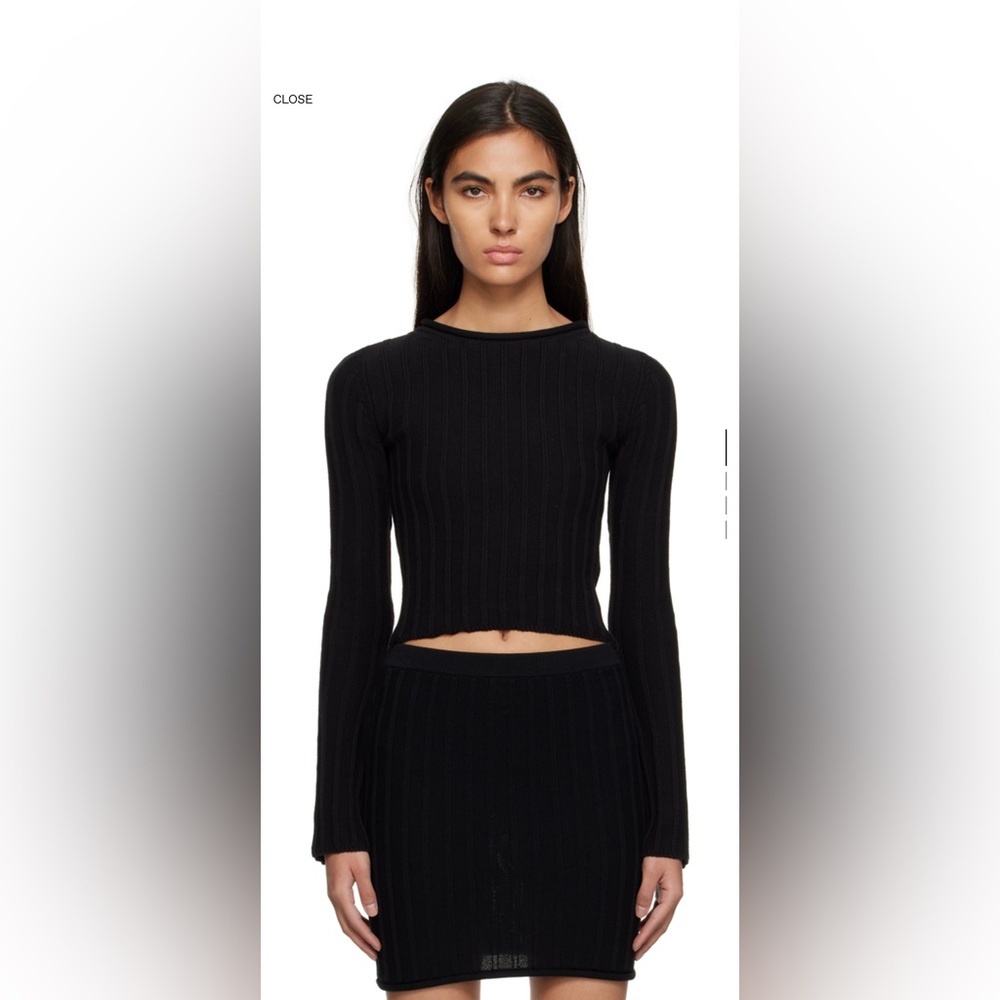 Black Ribbed Crew Neck Sweater